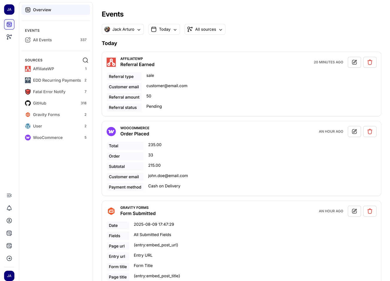 WordPress data is displayed in real time in the EchoDash dashboard