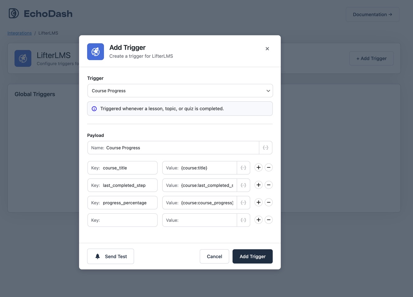 Configuring merge fields for LifterLMS in the EchoDash WordPress Plugin